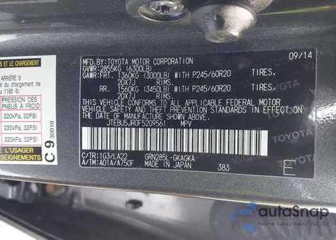 2015 Toyota 4Runner Limited из США, поврежденный, VIN JTEBU5JR0F5209561